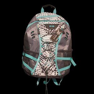 Eastsport Bookbag Grey and Black Polka Dot with Teal Accents